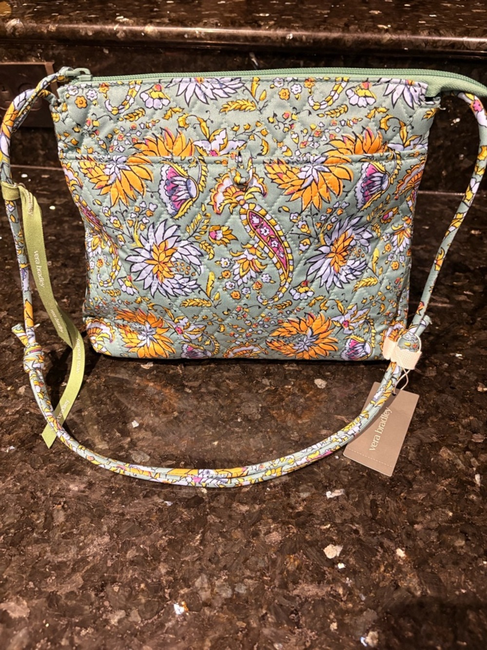 Vera Bradley Mint Quilted Floral Crossbody with Yellow and Lavender Accents